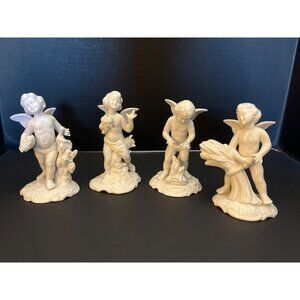 Dresden Porcelain Set Of 4 White  Cherub Figurines Angelic Decor Sculptures 5.5"